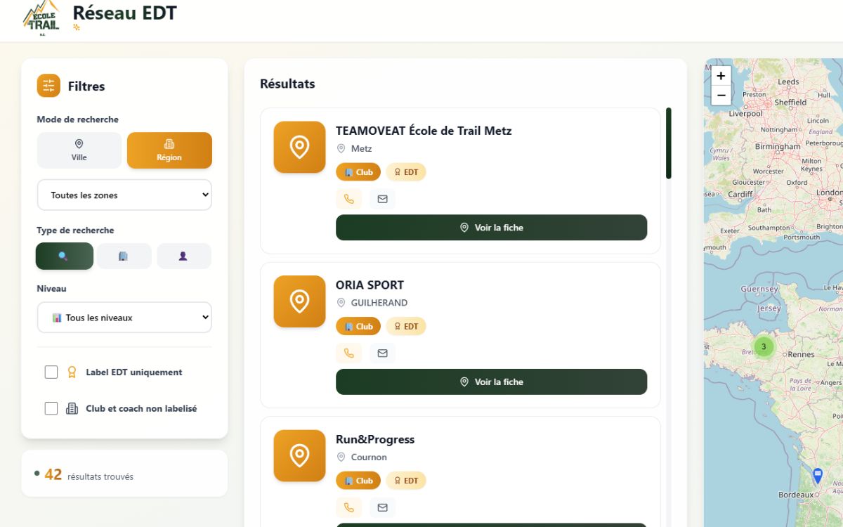 Carte du trail en France